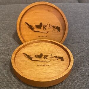 Indonesia Wooden Coasters Set of 2 Wood Burned Indonesia Map Drink Coaster X2